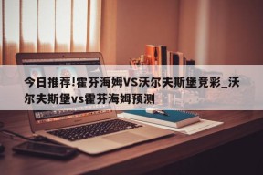 今日推荐!霍芬海姆VS沃尔夫斯堡竞彩_沃尔夫斯堡vs霍芬海姆预测